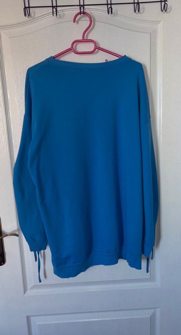 Kadın Mavi Uzun Kollu Salaş Sweatshirt - Görsel 3