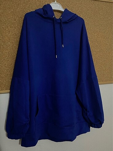 Saks Mavi Oversize Kapüşonlu Sweatshirt