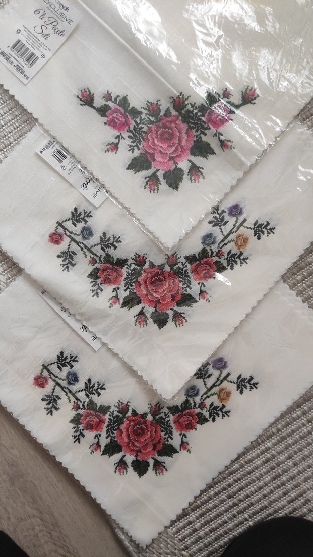 İşlemeli krem rengi  peçete - Görsel 5