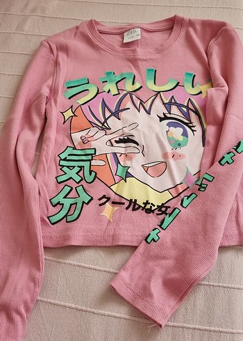 Pembe Uzun Kollu Pop Kültür Kız Tişörtü - Görsel 3