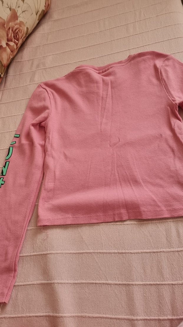 Pembe Uzun Kollu Pop Kültür Kız Tişörtü - Görsel 4