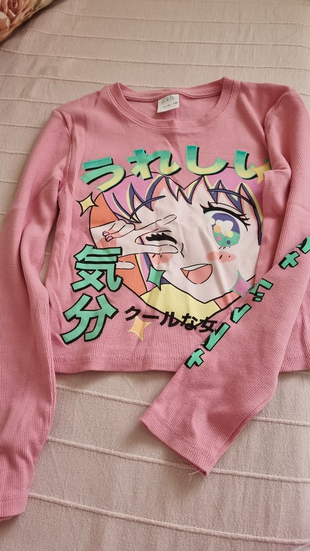 Pembe Uzun Kollu Pop Kültür Kız Tişörtü - Görsel 3