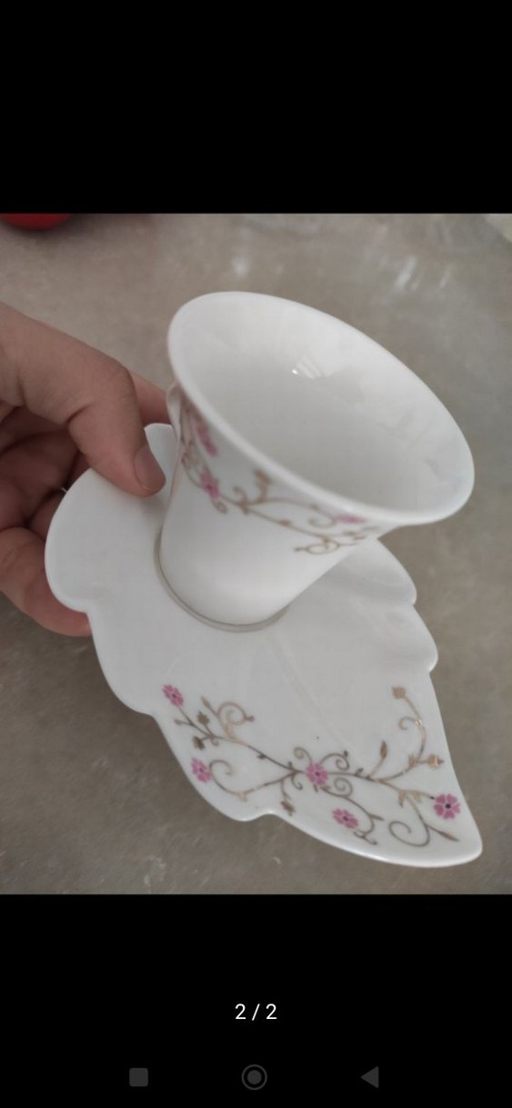 Pastel Desenli Beyaz Porselen Fincan ve Tabak - Görsel 2