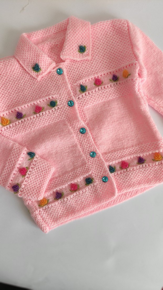 Kız Çocuk Pembe Nakışlı Triko Hırka - Görsel 2