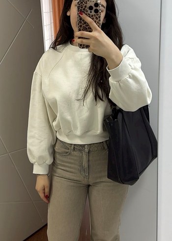 Bej Kadın Deri Sweatshirt - Görsel 2