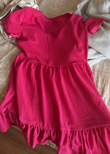 V Yaka Pembe Midi Elbise - Görsel 2