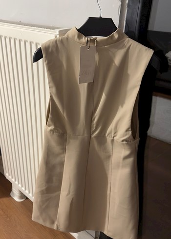 Bej V Yaka Kolsuz Midi Kalem Elbise - Görsel 5