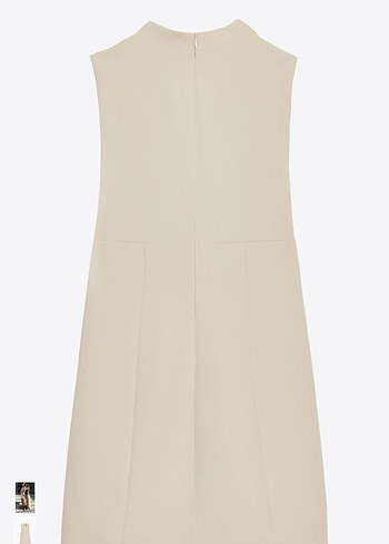 Bej V Yaka Kolsuz Midi Kalem Elbise - Görsel 3