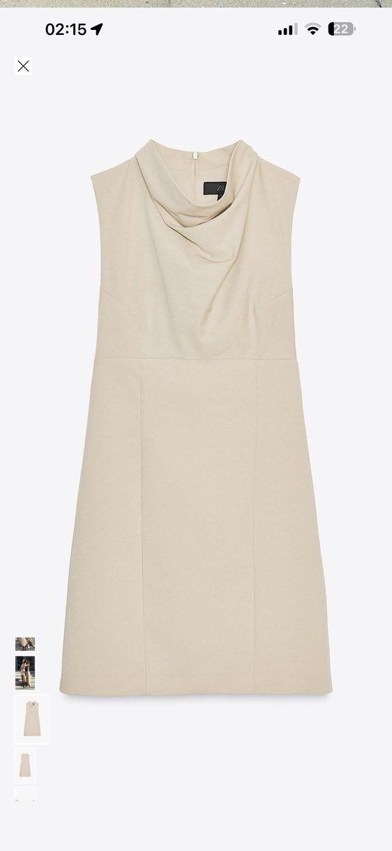 Bej V Yaka Kolsuz Midi Kalem Elbise - Görsel 2