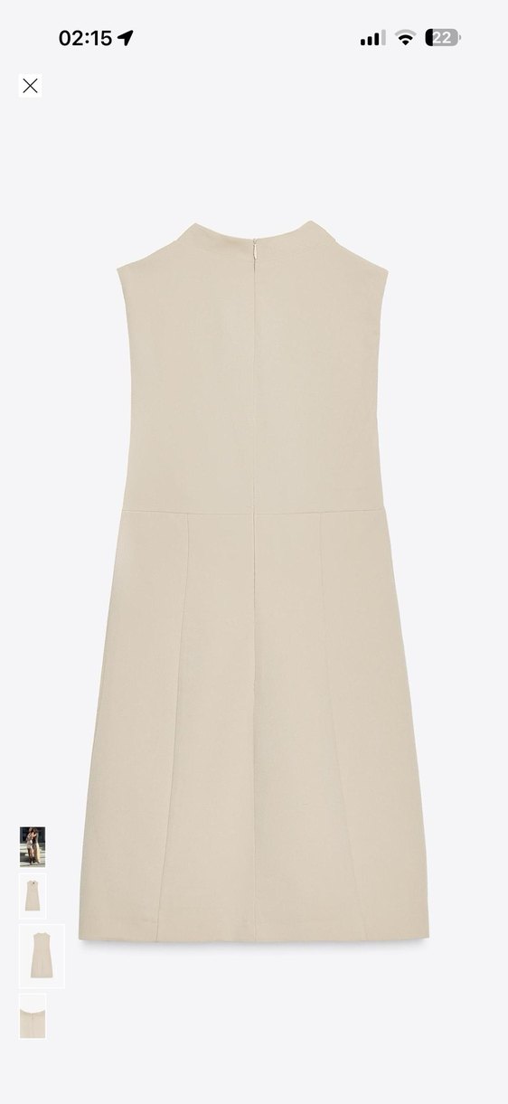 Bej V Yaka Kolsuz Midi Kalem Elbise - Görsel 3