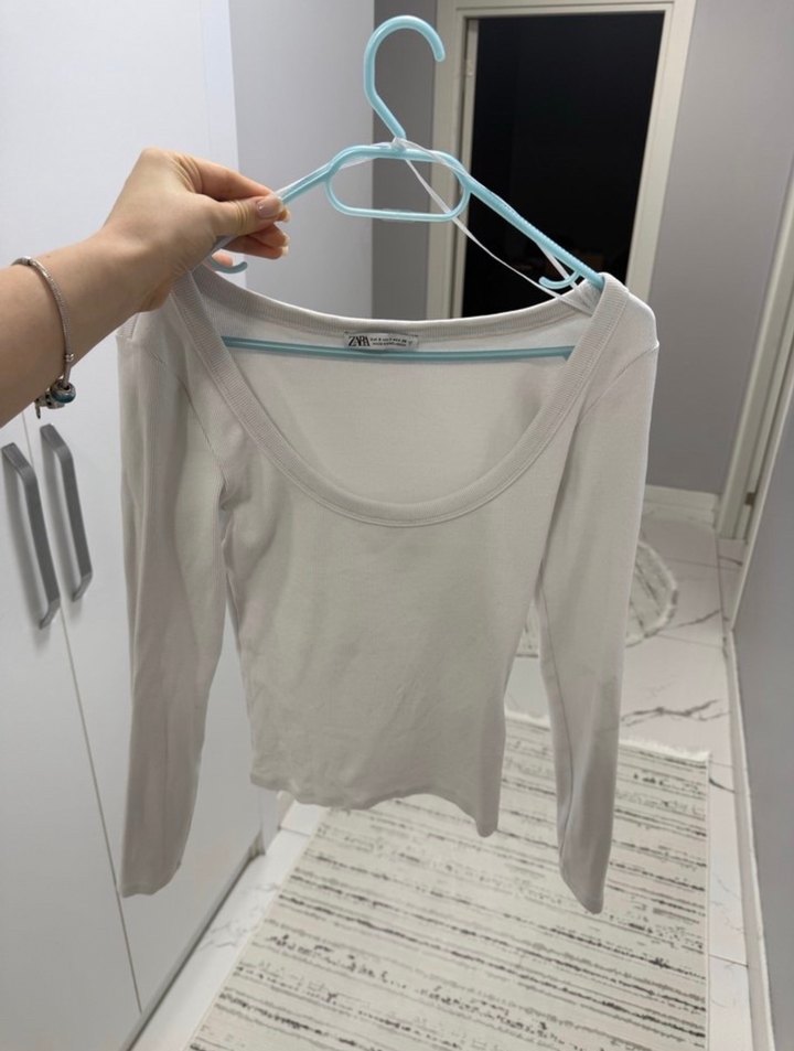 Beyaz Kadın Uzun Kollu Crop Top - Görsel 2