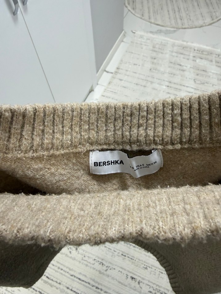 Bej Kadın Örgü Yün Triko Kayık Yaka - Görsel 3