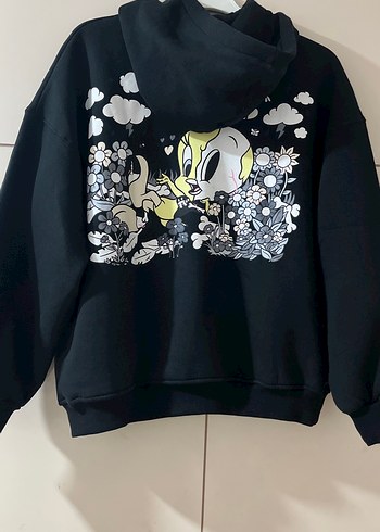 Siyah Kapüşonlu Rahat Kesim Sweatshirt - Görsel 3
