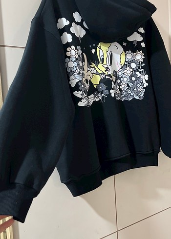 Siyah Kapüşonlu Rahat Kesim Sweatshirt - Görsel 4