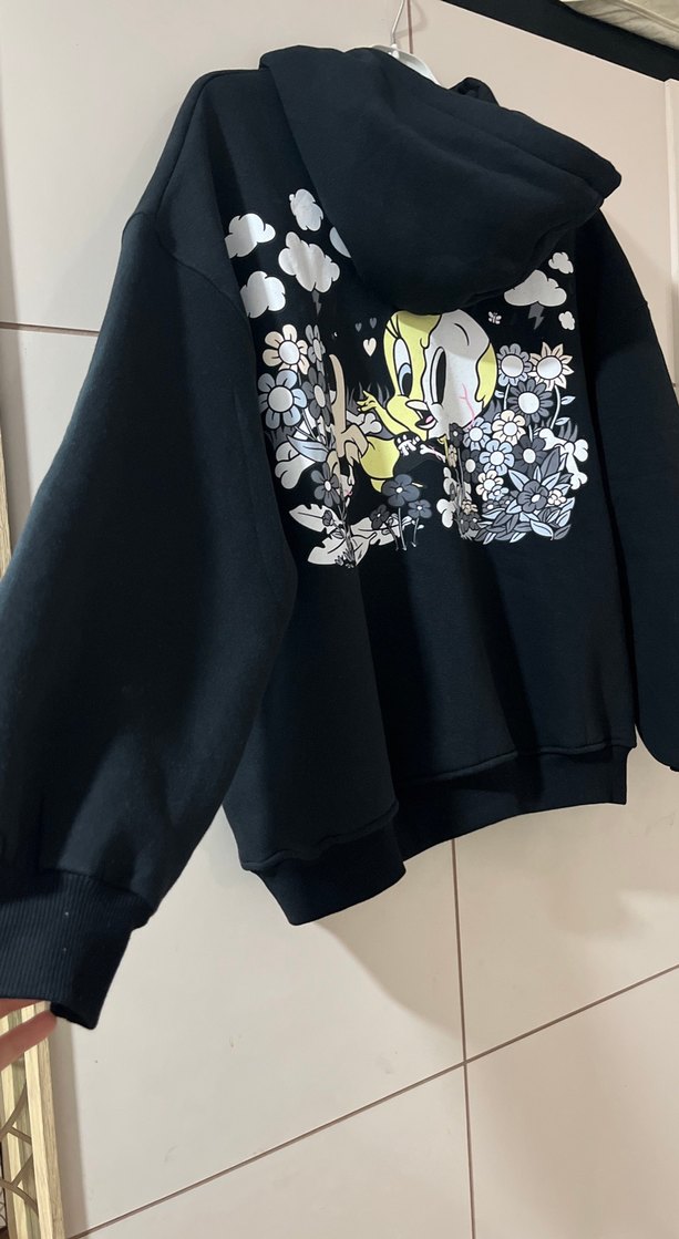 Siyah Kapüşonlu Rahat Kesim Sweatshirt - Görsel 4