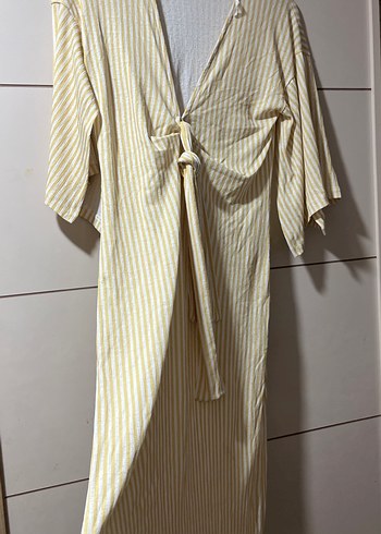 Sarı Çizgili Uzun Bohem Kadın Mayo Üstü Elbise - Görsel 2