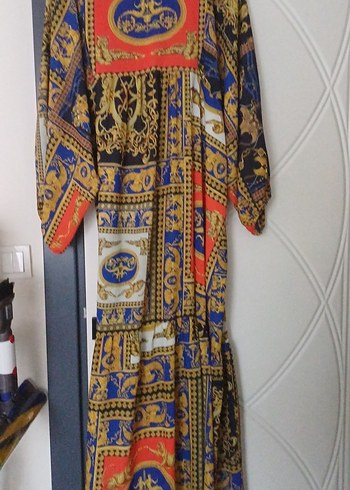 Zincir Detaylı Bohem Uzun Desenli Elbise - Görsel 6