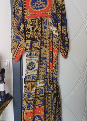 Zincir Detaylı Bohem Uzun Desenli Elbise - Görsel 7