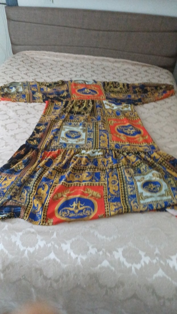 Zincir Detaylı Bohem Uzun Desenli Elbise - Görsel 2