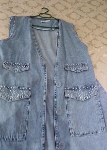 Düğmeli Kolsuz Mavi Kot Yelek - Görsel 3