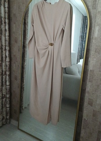 Bej Kadın Uzun Keten Elbise - Görsel 5