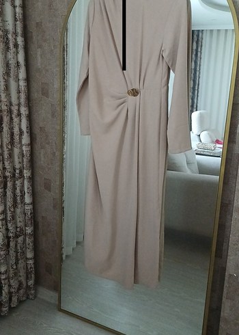 Bej Kadın Uzun Keten Elbise - Görsel 3