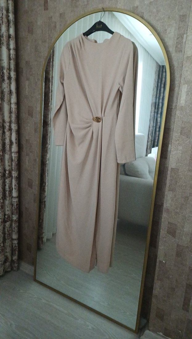 Bej Kadın Uzun Keten Elbise - Görsel 5