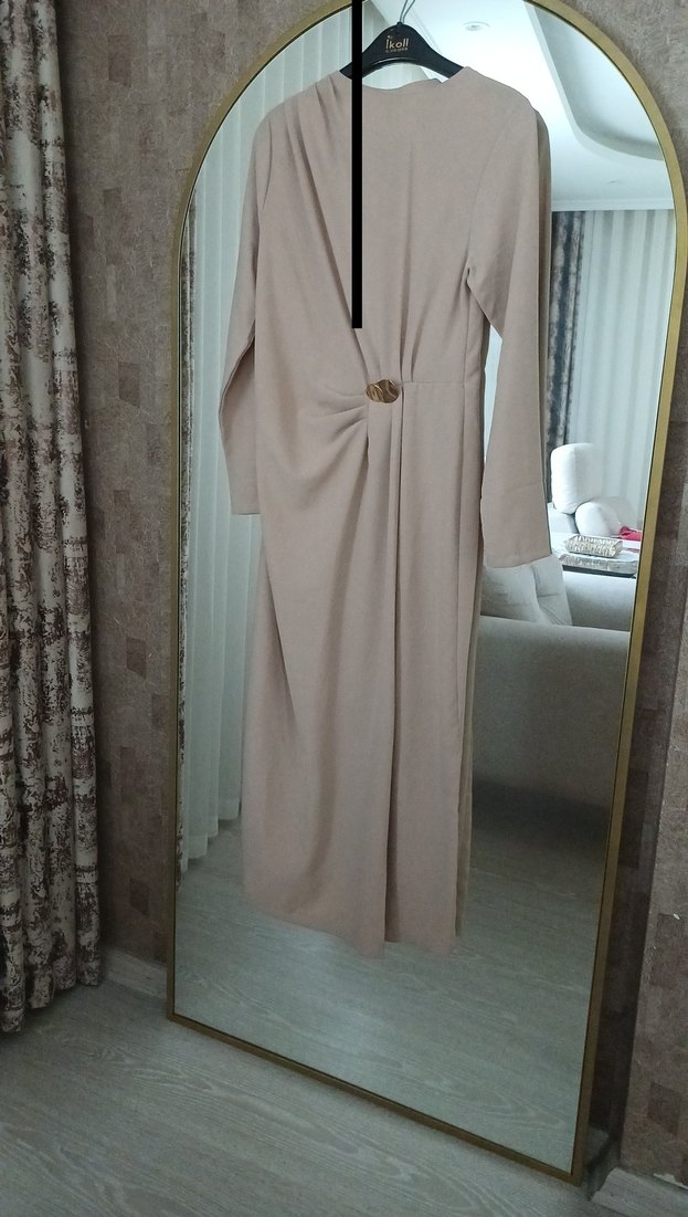 Bej Kadın Uzun Keten Elbise - Görsel 3