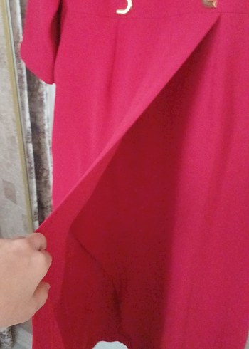 Klasik Kırmızı Kadın Uzun Kaban - Görsel 5