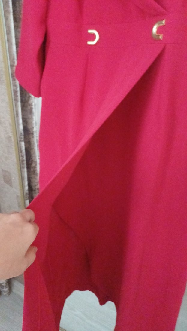 Klasik Kırmızı Kadın Uzun Kaban - Görsel 5