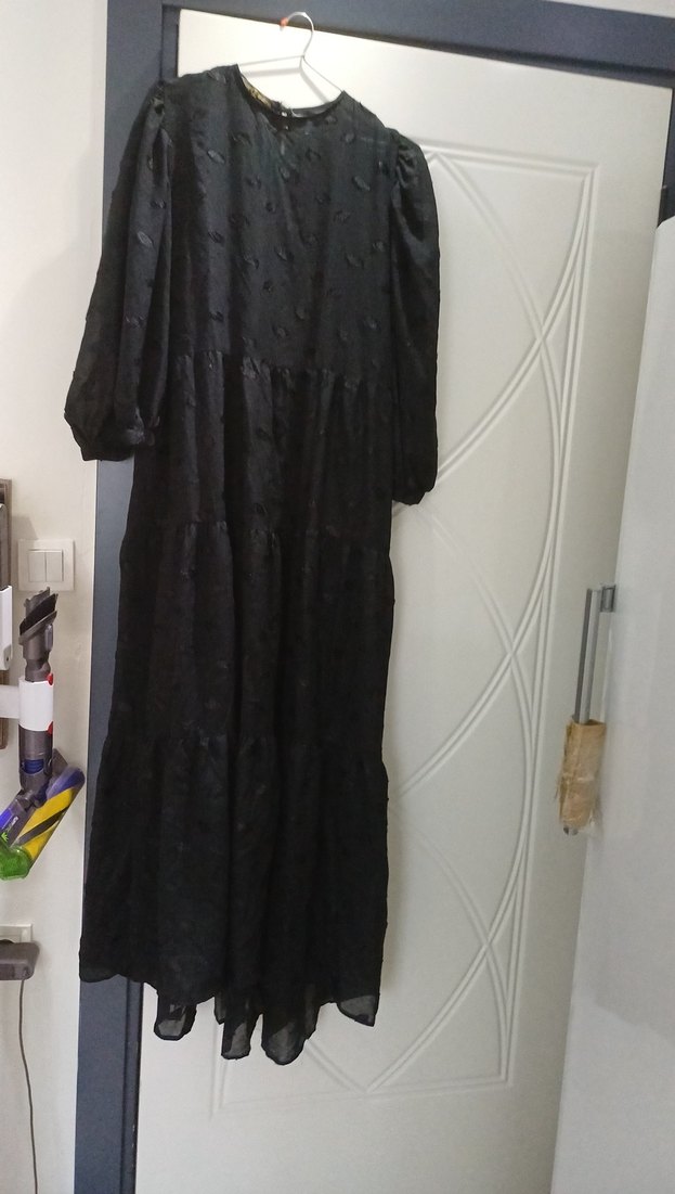 Siyah Uzun Kollu Siyah Uzun Elbise - Görsel 3