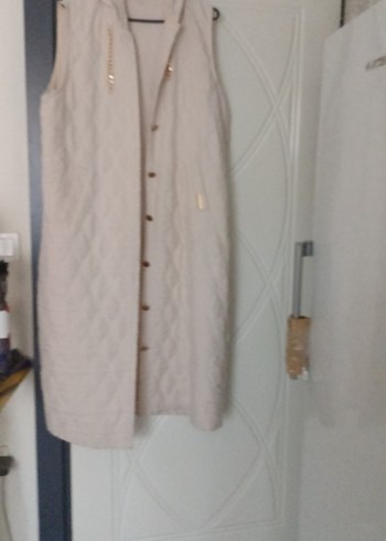 Bej Keten Düğmeli Midi Kadın Yelek - Görsel 2