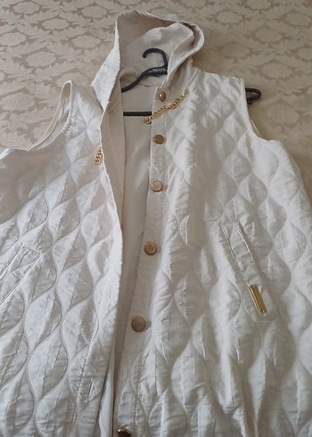 Bej Keten Düğmeli Midi Kadın Yelek - Görsel 8