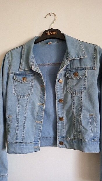 Kadın mavi crop denim ceket 