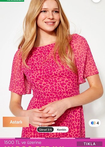 Pembe Leopar Desenli Midi Elbise - Görsel 3