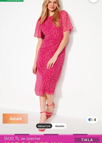 Pembe Leopar Desenli Midi Elbise - Görsel 2