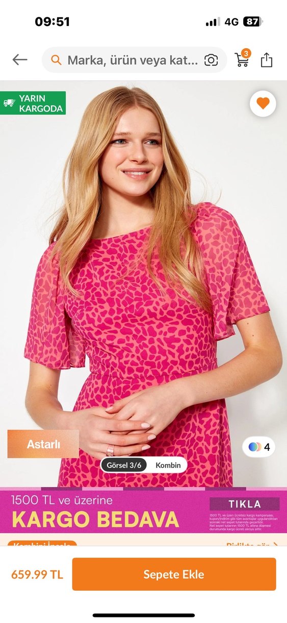 Pembe Leopar Desenli Midi Elbise - Görsel 3