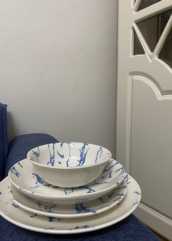 Mavi Desenli Tabak ve Kase Seti - Görsel 3