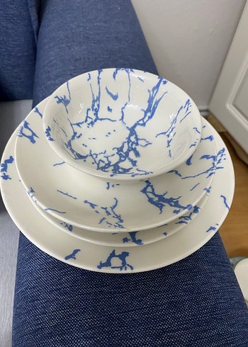 Mavi Desenli Tabak ve Kase Seti - Görsel 2