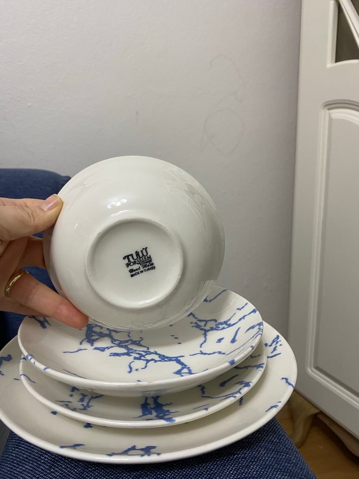 Mavi Desenli Tabak ve Kase Seti - Görsel 4