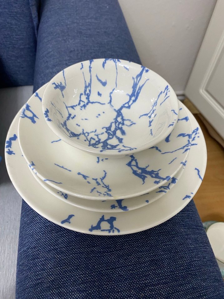 Mavi Desenli Tabak ve Kase Seti - Görsel 2