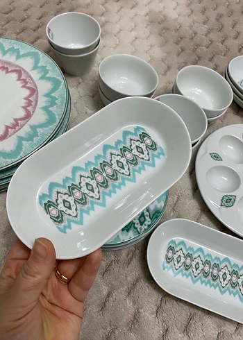 Turkuaz Pastel Desenli Porselen Yemek kahvaltı Takımı - Görsel 6