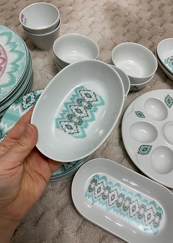 Turkuaz Pastel Desenli Porselen Yemek kahvaltı Takımı - Görsel 5