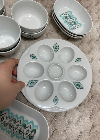 Turkuaz Pastel Desenli Porselen Yemek kahvaltı Takımı - Görsel 4