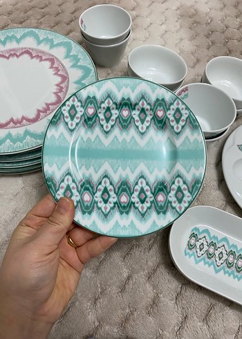 Turkuaz Pastel Desenli Porselen Yemek kahvaltı Takımı - Görsel 7