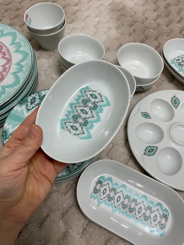 Turkuaz Pastel Desenli Porselen Yemek kahvaltı Takımı - Görsel 5