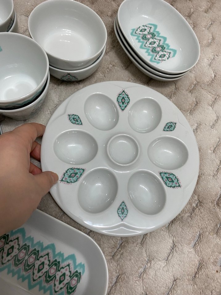 Turkuaz Pastel Desenli Porselen Yemek kahvaltı Takımı - Görsel 4