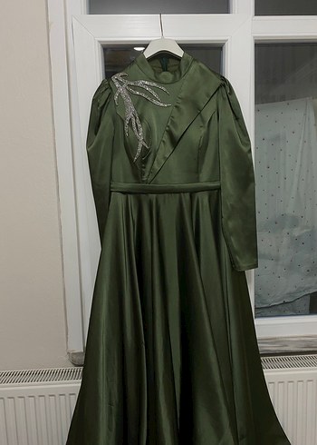 Drapeli Yüksek Yakalı Kadın Uzun Abiye Elbise - Görsel 2