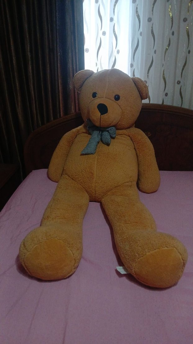 Gri Fiyonk Detaylı Kahverengi Peluş Ayı - Görsel 3