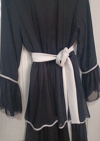 Siyah Fırfırlı Uzun Elbise - Görsel 4